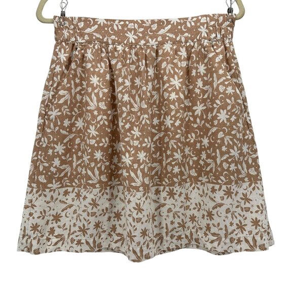 NEW Loft Outlet Womens Small Skirt Linen Blend Floral Tan White Pull On Boho - Picture 1 of 5